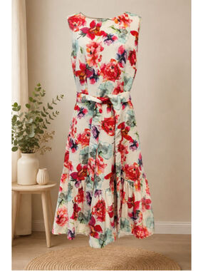 New York & Company Floral Belted Midi Dress NWT Large